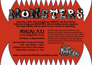 Monsters exhibition poster for Mygalaxi Gallery, October 2010